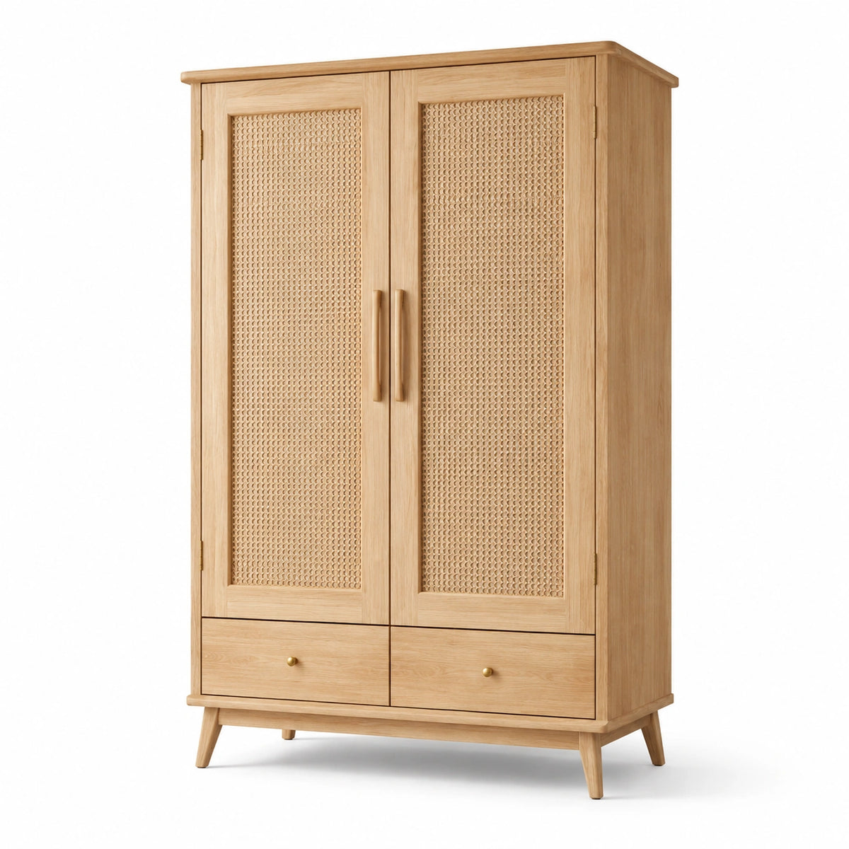 Armoire en bois d'eucalyptus et cannage avec tiroirs 200 cm
