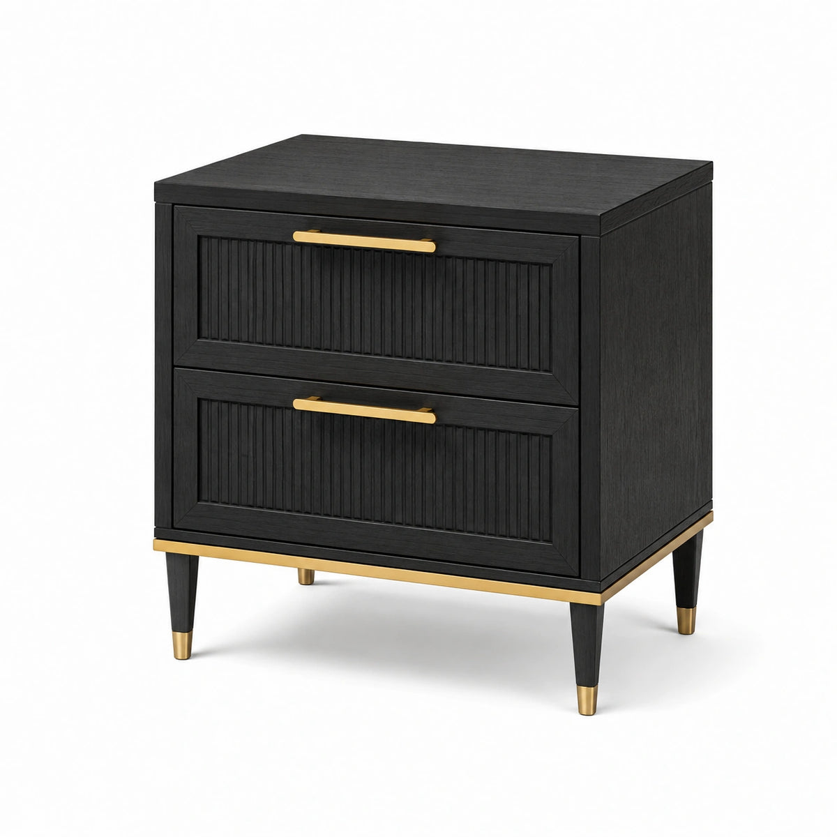 Table de chevet en bois noir avec poignées dorées