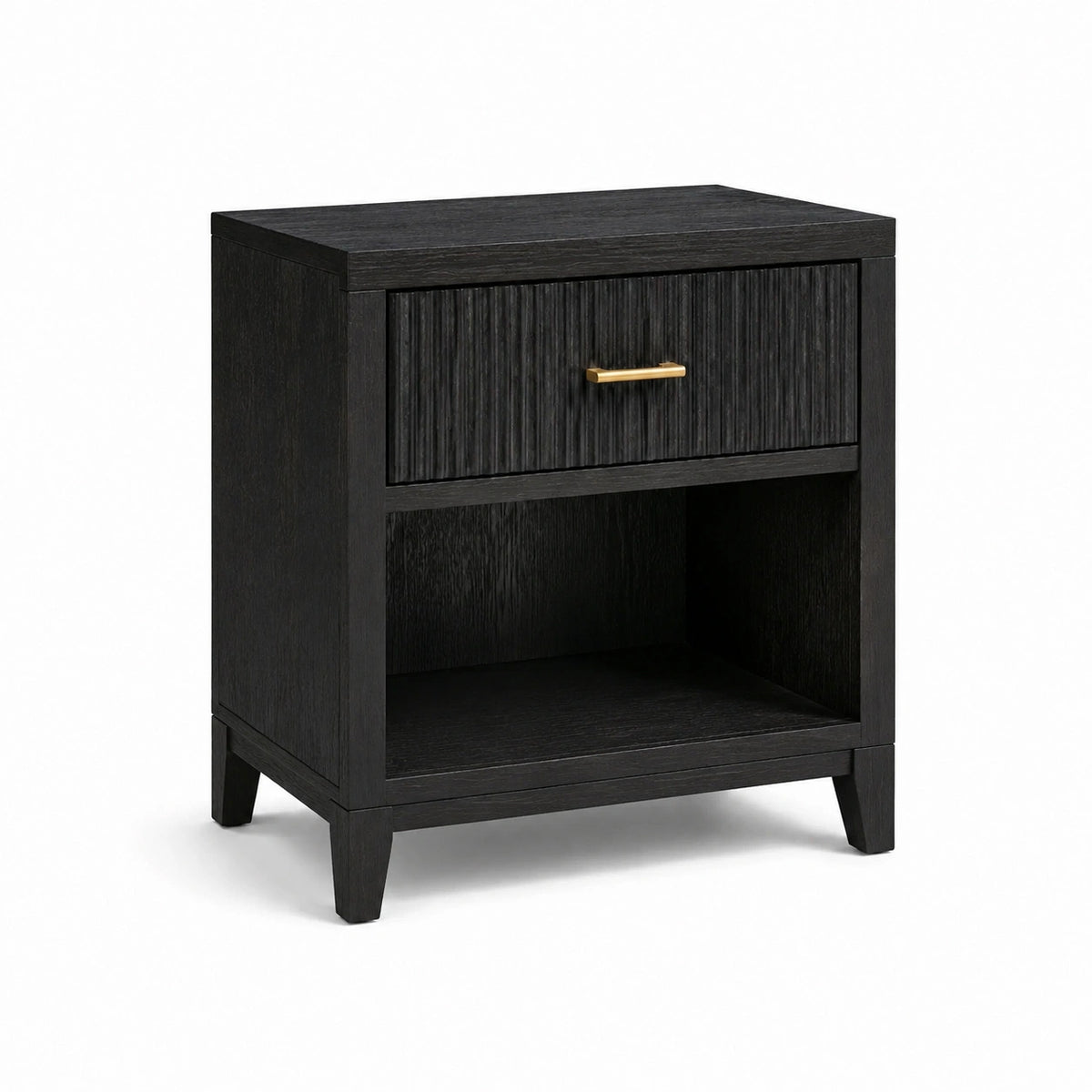 Table de chevet en bois avec tiroir en chêne noir