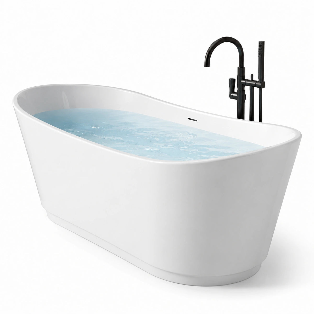 Baignoire ?lot acrylique blanc avec robinet noir 170x80x60 cm