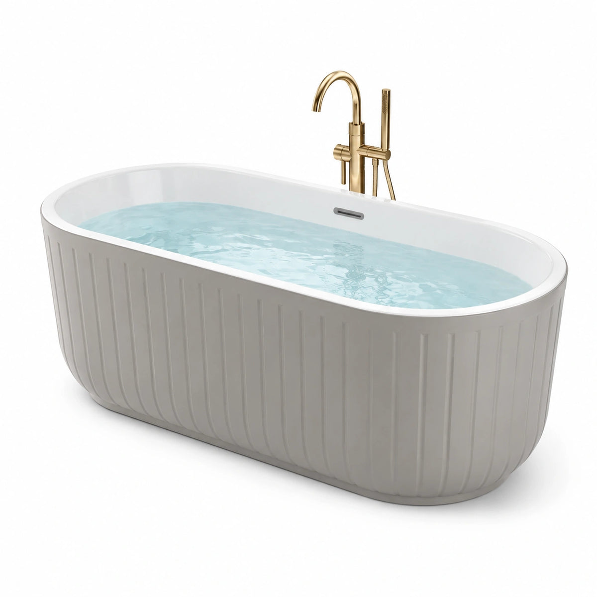 Baignoire ?lot acrylique blanche avec robinetterie en laiton