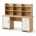 Bureau en bois MDF chêne clair avec tiroirs et étagères