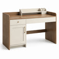 Bureau en bois et MDF avec tiroir et étagère beige et marron