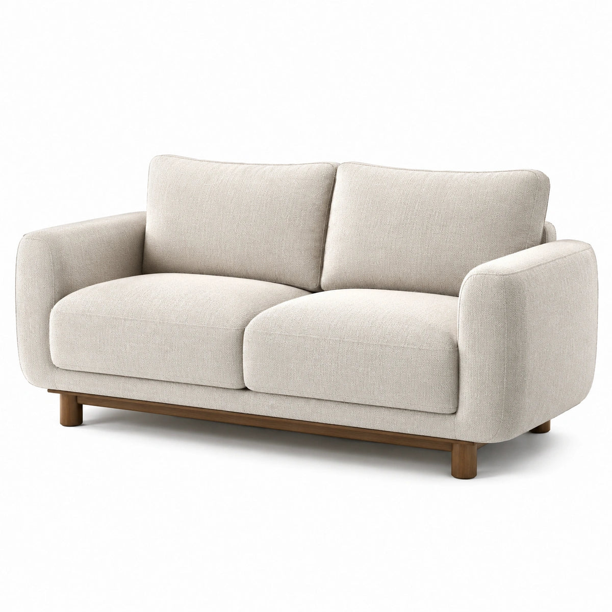 Canapé 2 places en tissu polyester beige avec pieds en bois