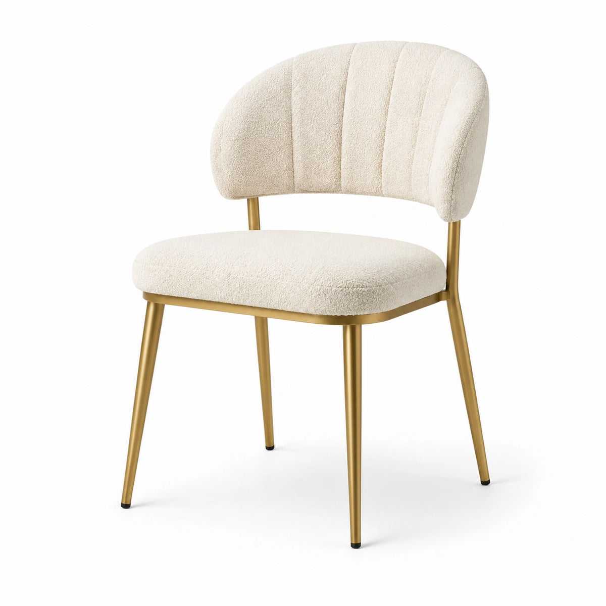 Chaise en tissu bouclé avec cadre en métal doré