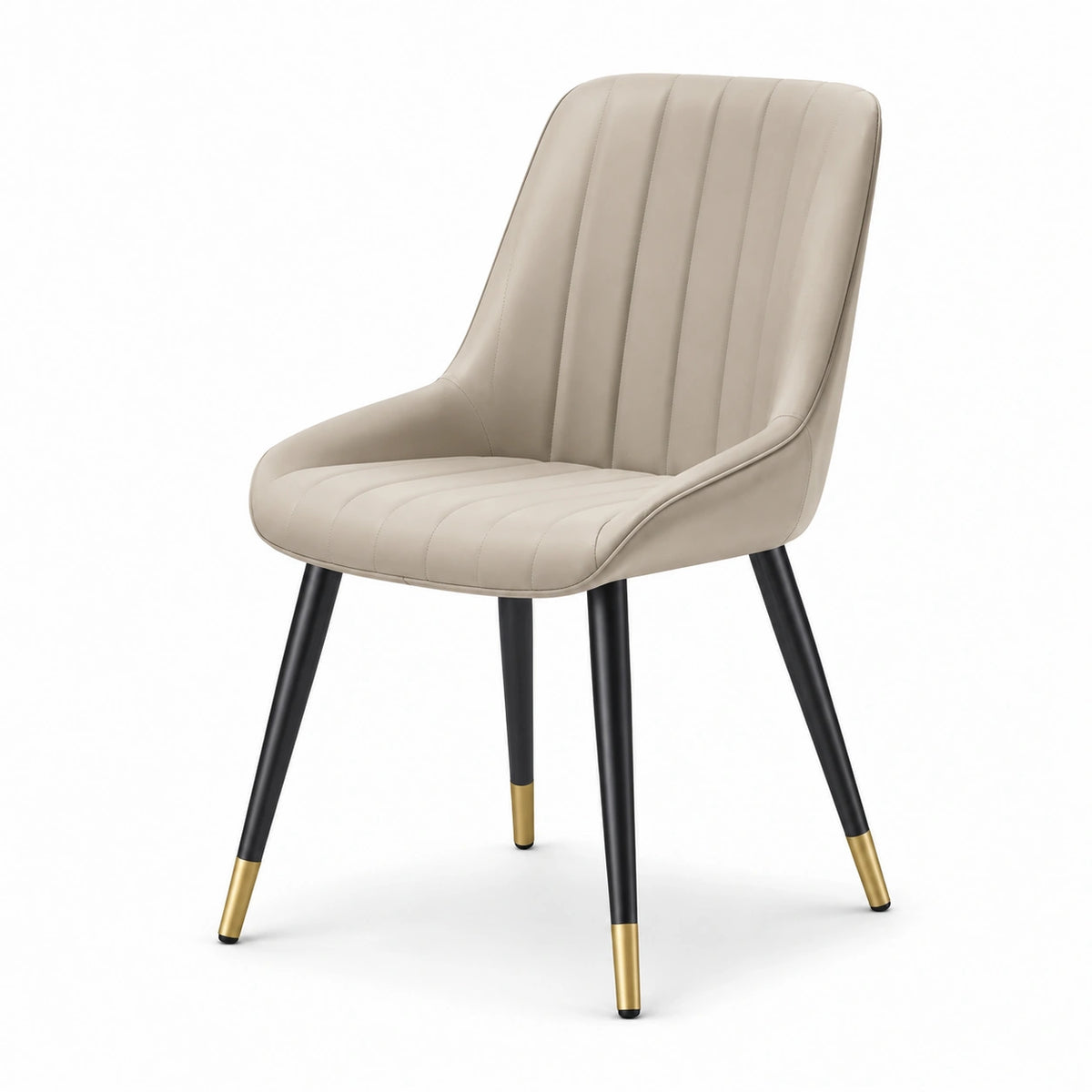 Chaise de salle à manger en cuir synthétique beige avec pieds en métal