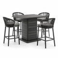 Ensemble table haute rectangle en aluminium noir et tabourets en corde