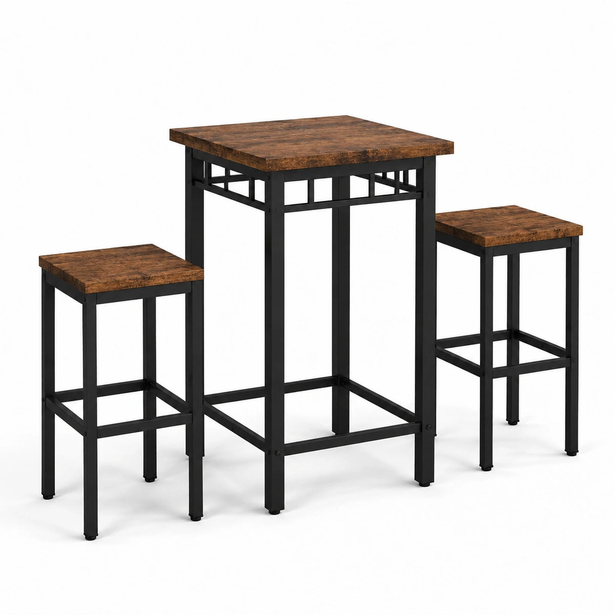 Ensemble table haute et tabourets en bois et métal noir