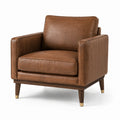 Fauteuil en cuir PU marron avec pieds en bois massif