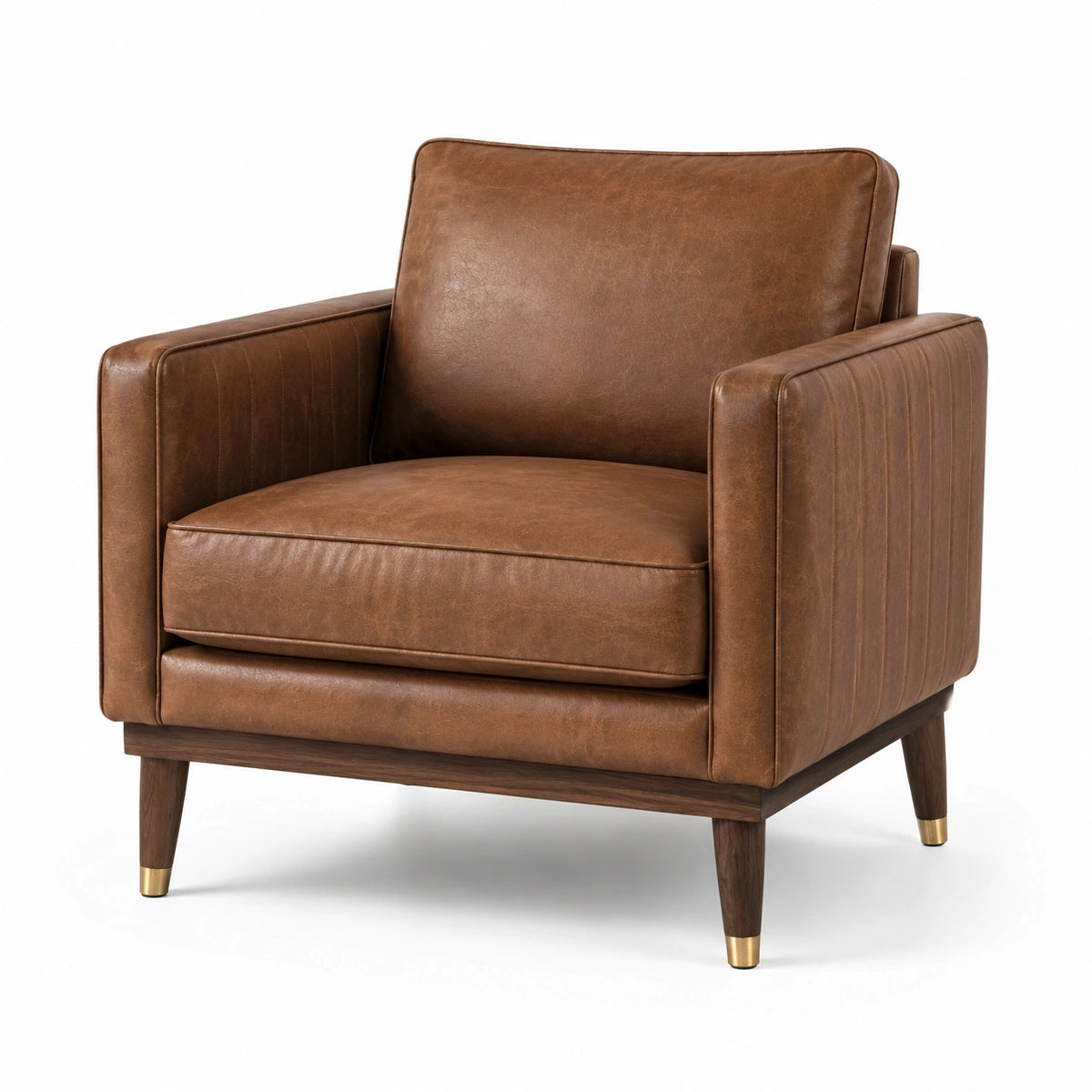 Fauteuil en cuir PU marron avec pieds en bois massif