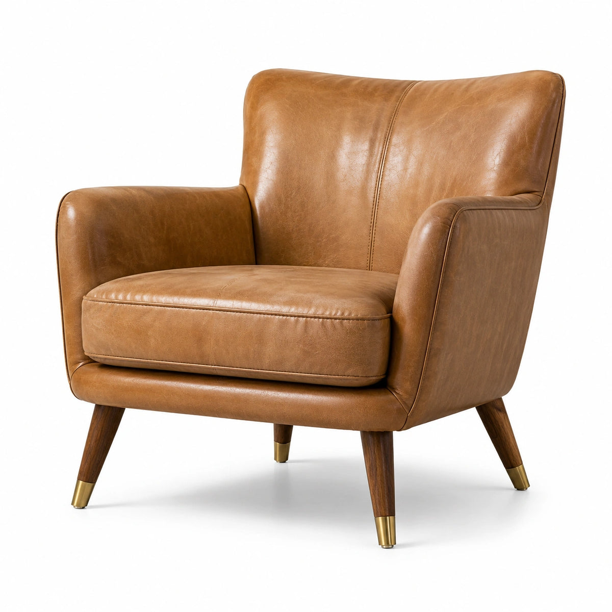 Fauteuil en cuir avec pieds en bois et métal
