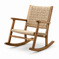 Fauteuil à bascule en bois de noyer et corde tressée beige