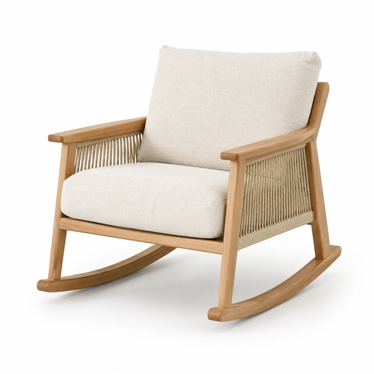 Fauteuil à bascule en bois et polyester beige