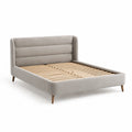 Lit en bois avec revêtement en tissu gris 140x190 cm